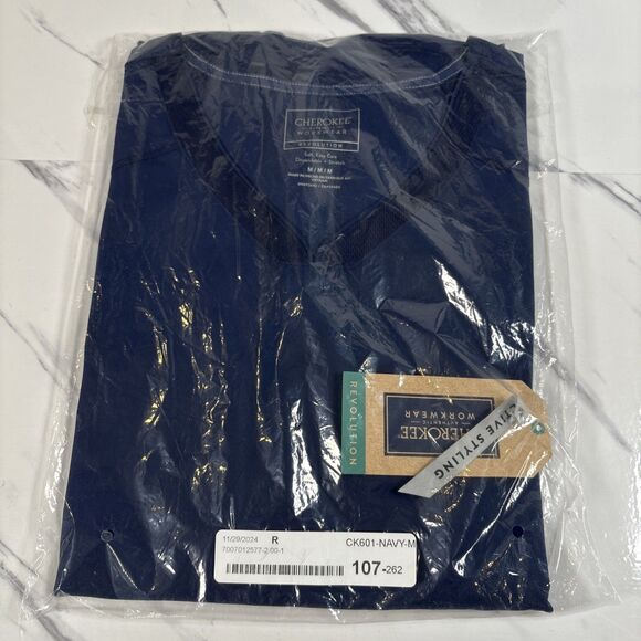 Cherokee Tops - Cherokee Modern Classic Revolution V-Neck Scrub Top Navy Blue Size Medium